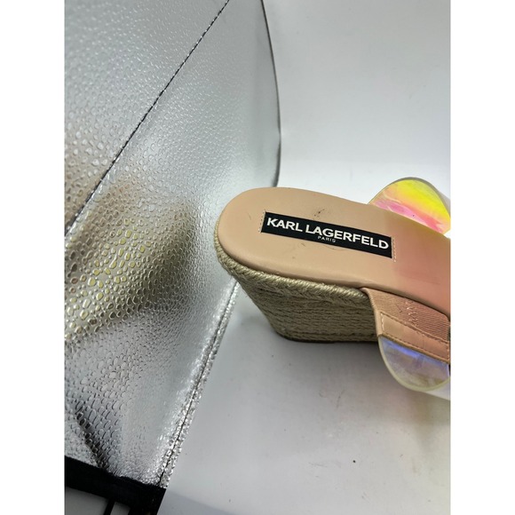 Karl Lagerfeld Iridescent Transparent Wedge Espadrille Sandals Women - Picture 4 of 6